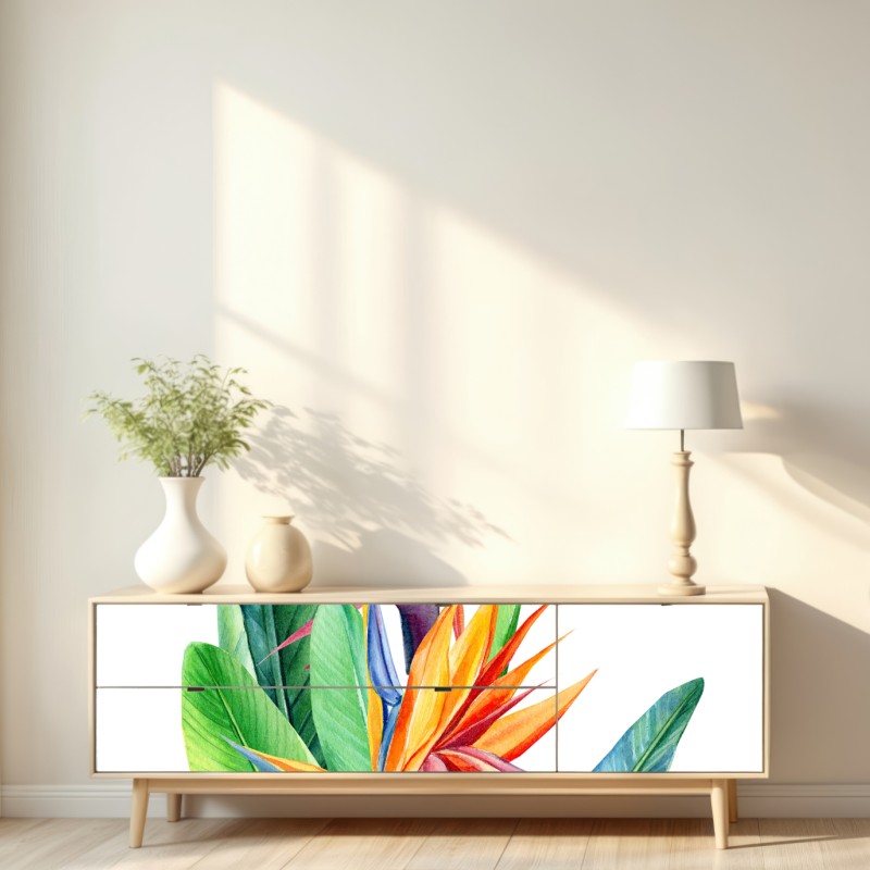 Repositionierbarer Aufkleber farbenfrohe strelitzie aquarell botanisches bild – Wallnifity® Repositionierbarer Aufkleber farbenfrohe strelitzie aquarell botanisches bild – Wallnifity®