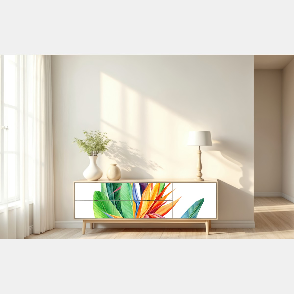 Repositionierbarer Aufkleber farbenfrohe strelitzie aquarell botanisches bild – Wallnifity® Repositionierbarer Aufkleber farbenfrohe strelitzie aquarell botanisches bild – Wallnifity®