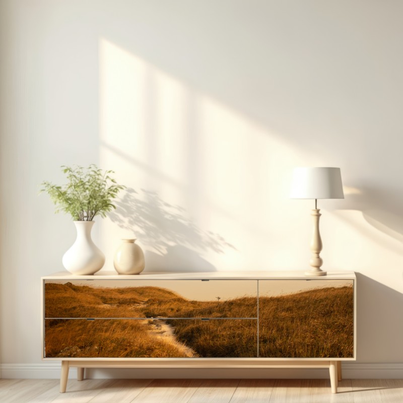 Repositionierbarer Aufkleber sonnenbeschienener weg durch die dünen – Wallnifity® Repositionierbarer Aufkleber sonnenbeschienener weg durch die dünen – Wallnifity®