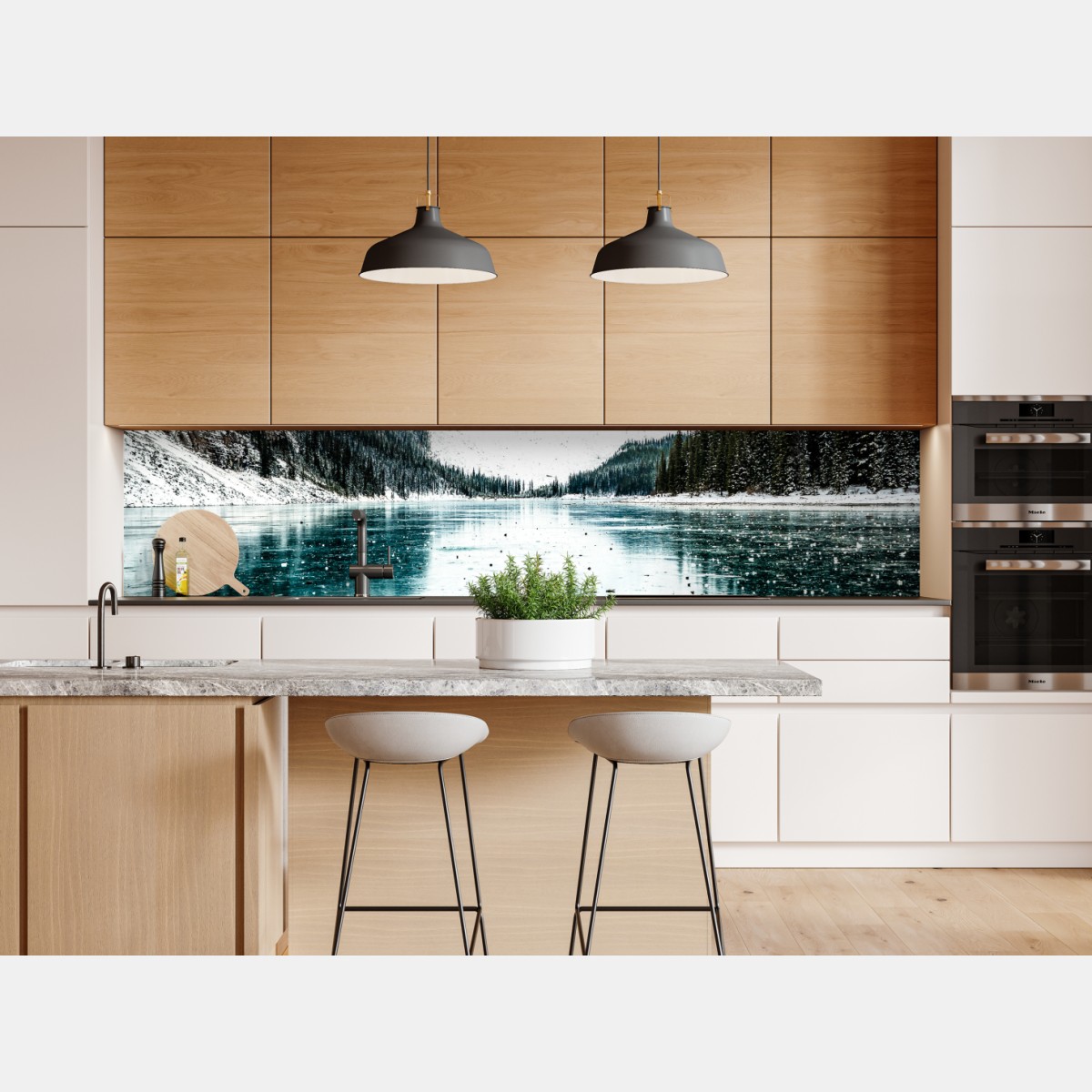 Repositionierbarer Aufkleber eisiger türkissee mit bergreflexion – Wallnifity® Repositionierbarer Aufkleber eisiger türkissee mit bergreflexion – Wallnifity®