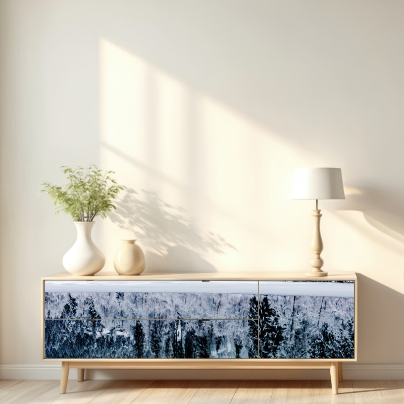 Repositionierbarer Aufkleber winterlicher see mit spiegelung im verschneiten wald – Wallnifity® Repositionierbarer Aufkleber winterlicher see mit spiegelung im verschneiten wald – Wallnifity®
