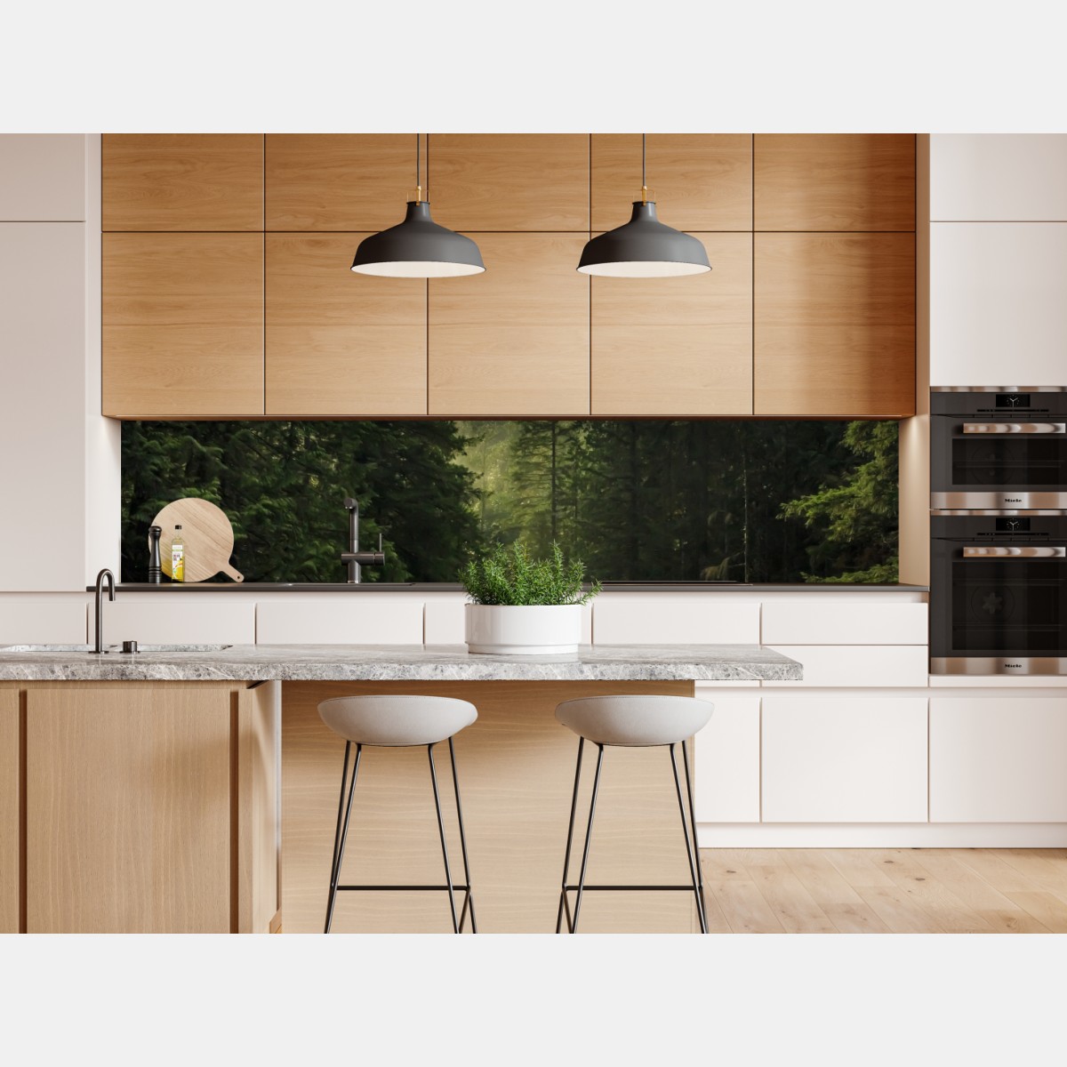 Repositionierbarer Aufkleber nebliger immergrüner wald mit wasserfall – Wallnifity® Repositionierbarer Aufkleber nebliger immergrüner wald mit wasserfall – Wallnifity®