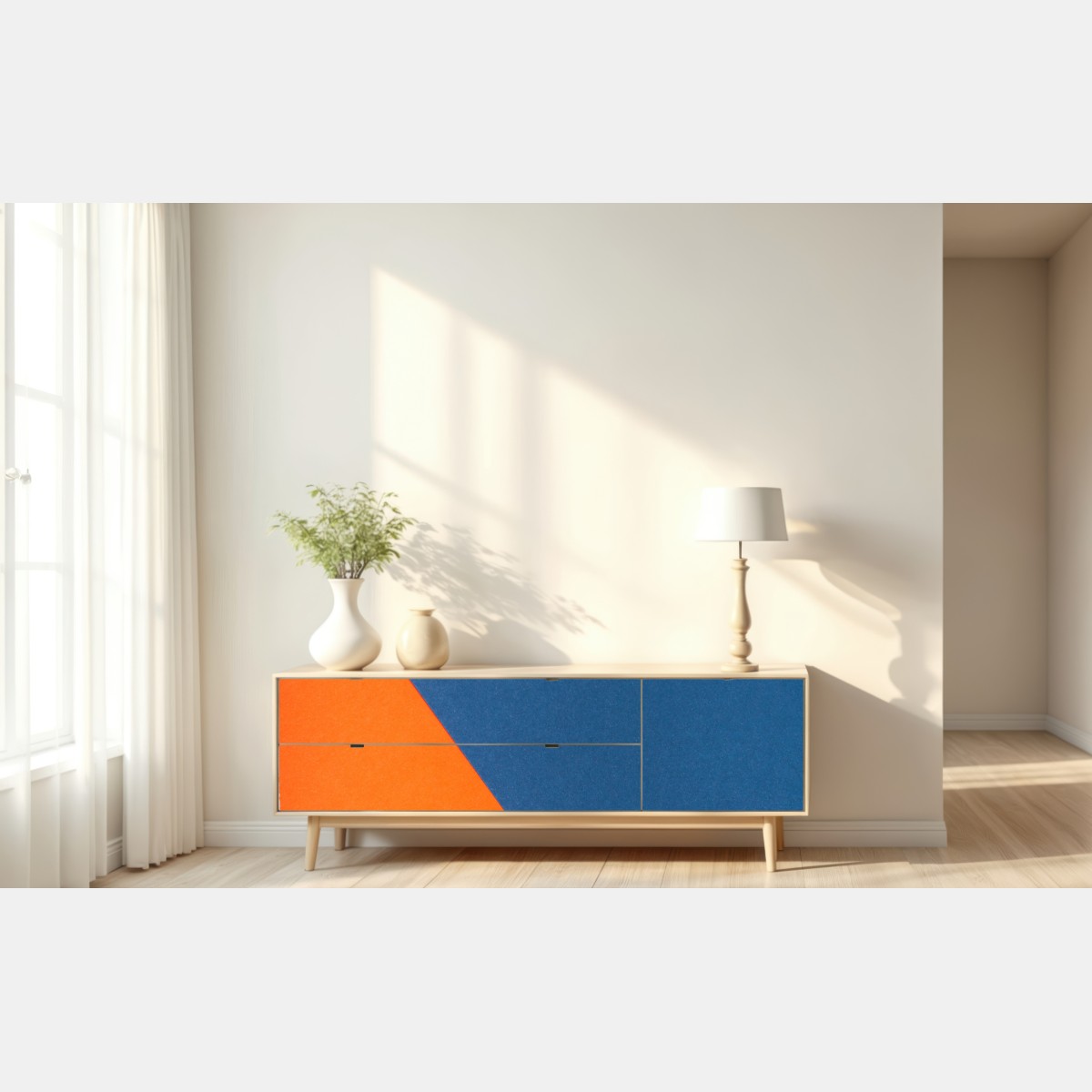 Repositionierbarer Aufkleber mutige geometrische komposition in blau und orange – Wallnifity® Repositionierbarer Aufkleber mutige geometrische komposition in blau und orange – Wallnifity®