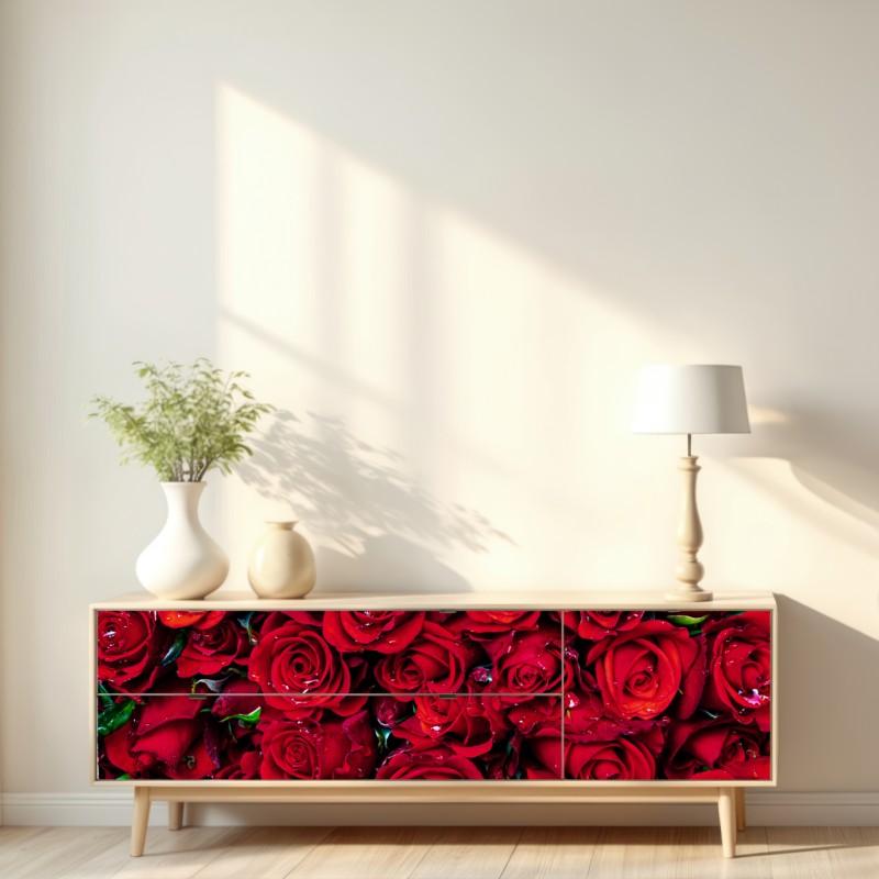 Repositionierbarer Aufkleber dichte wand aus roten rosen – Wallnifity® Repositionierbarer Aufkleber dichte wand aus roten rosen – Wallnifity®