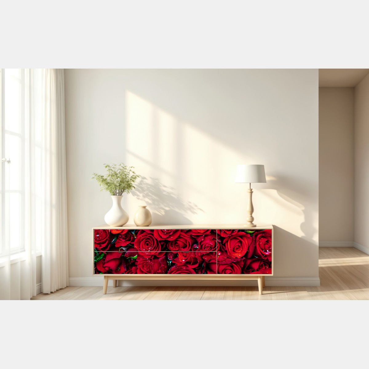 Repositionierbarer Aufkleber dichte wand aus roten rosen – Wallnifity® Repositionierbarer Aufkleber dichte wand aus roten rosen – Wallnifity®