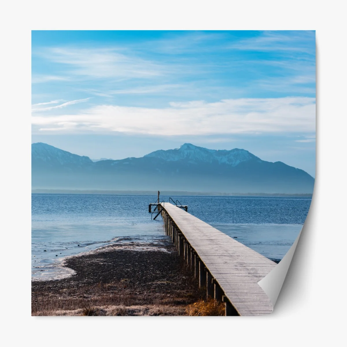 Repositionierbarer Aufkleber nebliger steg am bergsee bei dämmerung – Wallnifity® Repositionierbarer Aufkleber nebliger steg am bergsee bei dämmerung – Wallnifity®