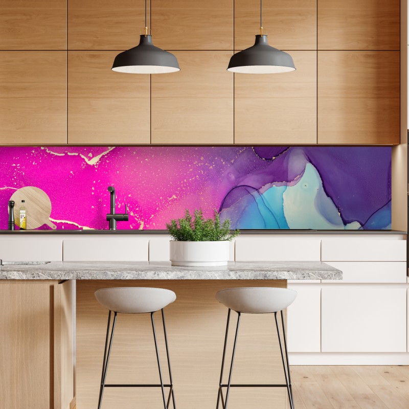 Repositionierbarer Aufkleber sonnige gasse auf der insel mit leuchtender buganvillea – Wallnifity®