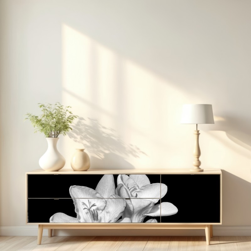 Repositionierbarer Aufkleber zarte freesie in monochrom – Wallnifity® Repositionierbarer Aufkleber zarte freesie in monochrom – Wallnifity®