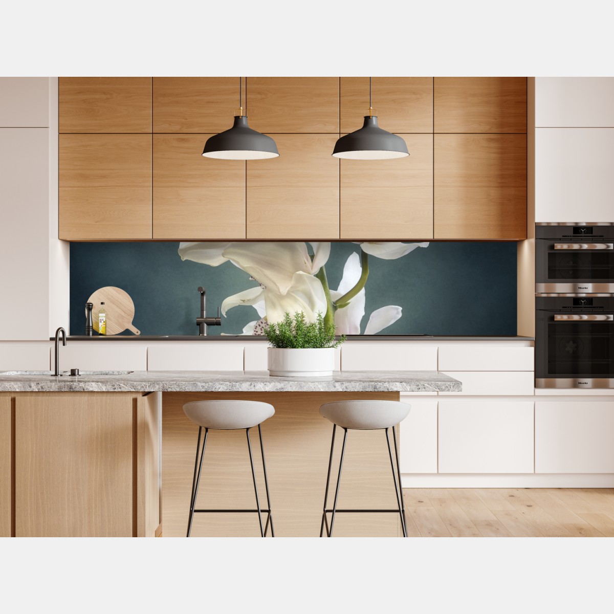 Repositionierbarer Aufkleber zarte weiße orchideen vor gedämpftem hintergrund – Wallnifity® Repositionierbarer Aufkleber zarte weiße orchideen vor gedämpftem hintergrund – Wallnifity®