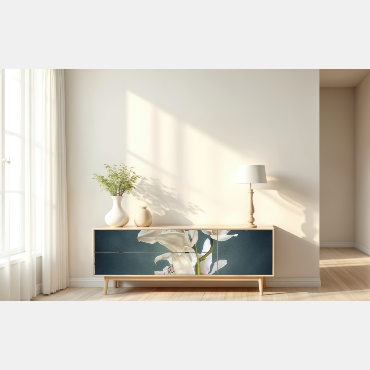 Repositionierbarer Aufkleber zarte weiße orchideen vor gedämpftem hintergrund – Wallnifity® Repositionierbarer Aufkleber zarte weiße orchideen vor gedämpftem hintergrund – Wallnifity®