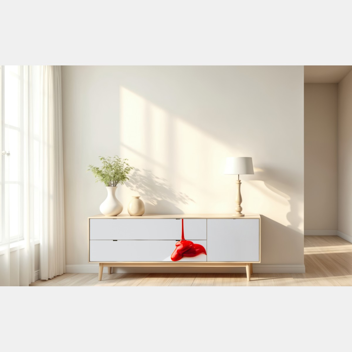 Repositionierbarer Aufkleber rote farbtröpfchen auf weißem ei – Wallnifity® Repositionierbarer Aufkleber rote farbtröpfchen auf weißem ei – Wallnifity®
