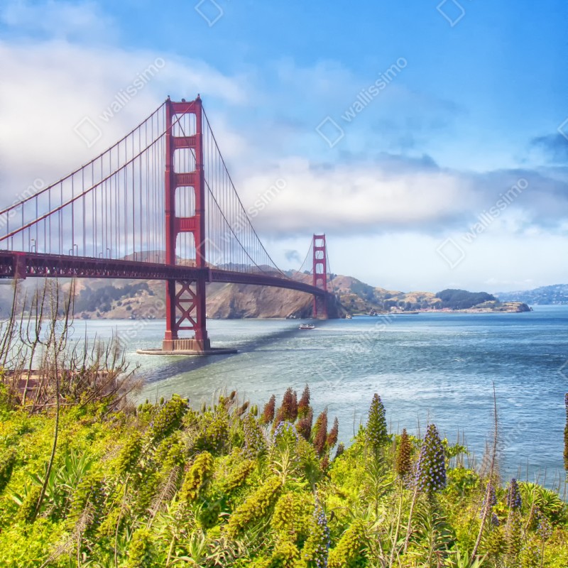 Repositionierbarer Aufkleber Golden Gate über der Bucht von San Francisco – Wallnifity® Repositionierbarer Aufkleber Golden Gate über der Bucht von San Francisco – Wallnifity®