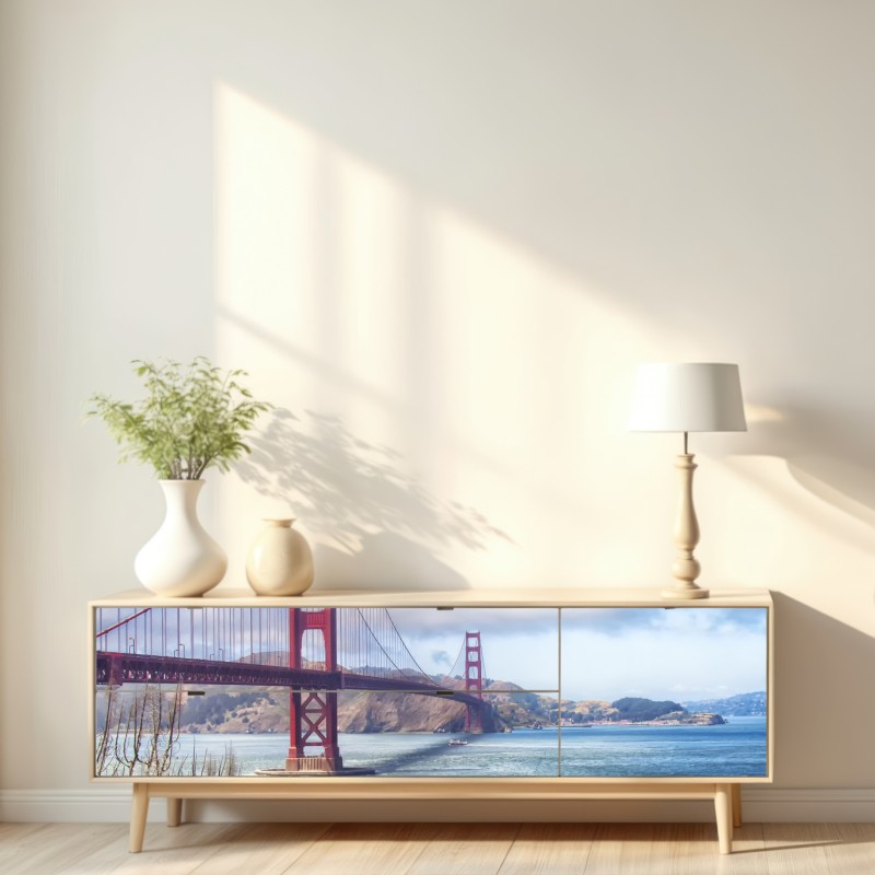 Repositionierbarer Aufkleber Golden Gate über der Bucht von San Francisco – Wallnifity® Repositionierbarer Aufkleber Golden Gate über der Bucht von San Francisco – Wallnifity®