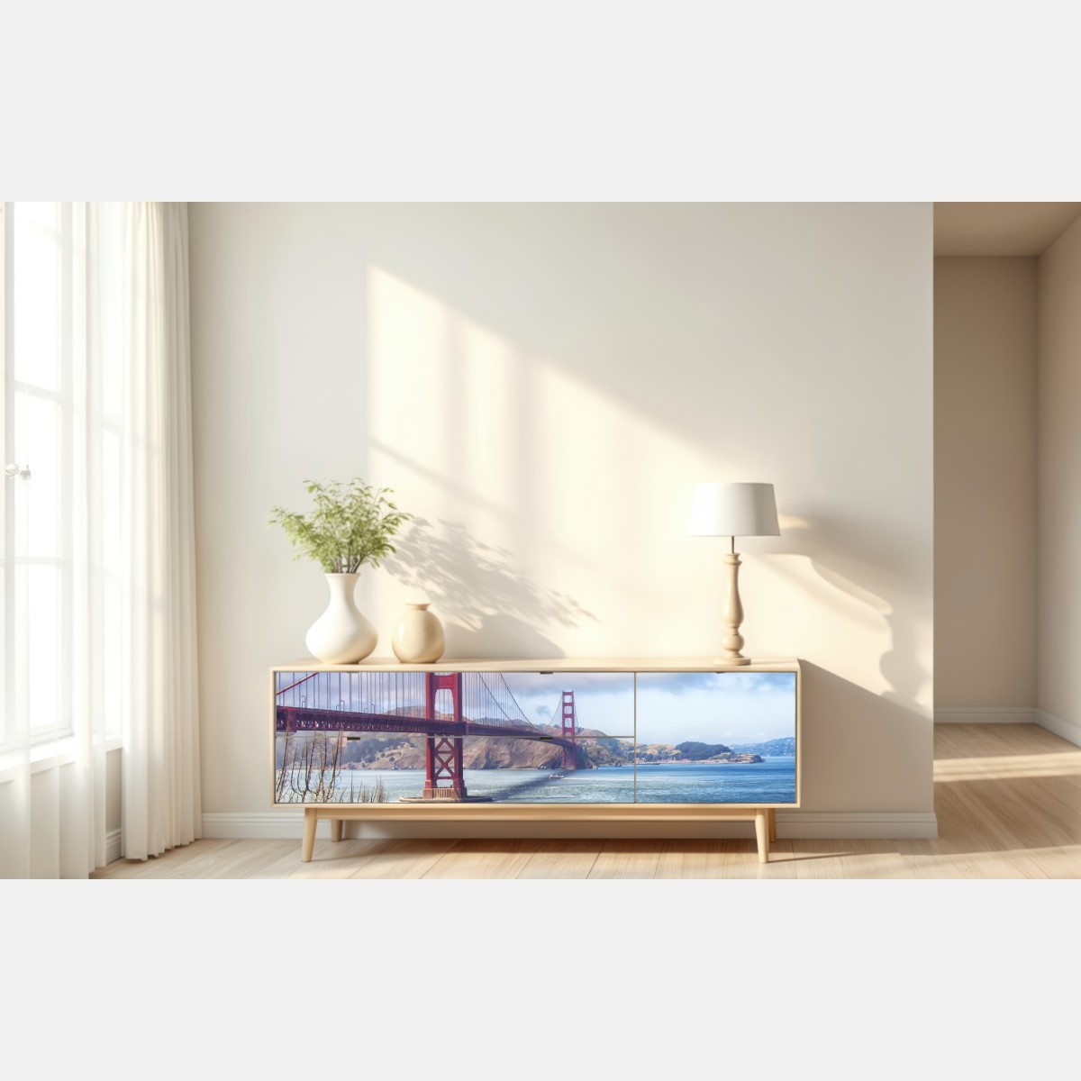 Repositionierbarer Aufkleber Golden Gate über der Bucht von San Francisco – Wallnifity® Repositionierbarer Aufkleber Golden Gate über der Bucht von San Francisco – Wallnifity®