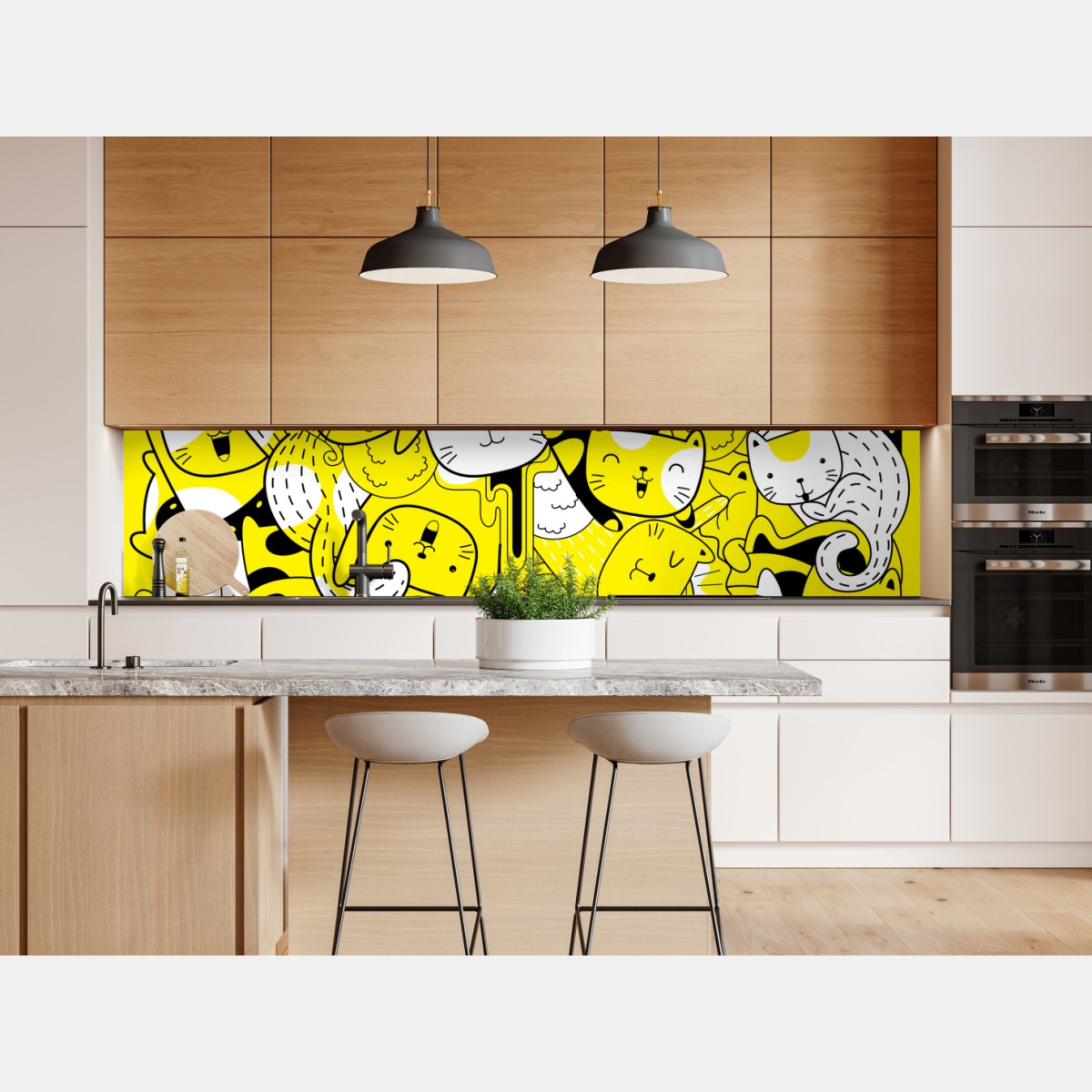 Repositionierbarer Aufkleber verspielte gelbe katzen-collage – Wallnifity® Repositionierbarer Aufkleber verspielte gelbe katzen-collage – Wallnifity®