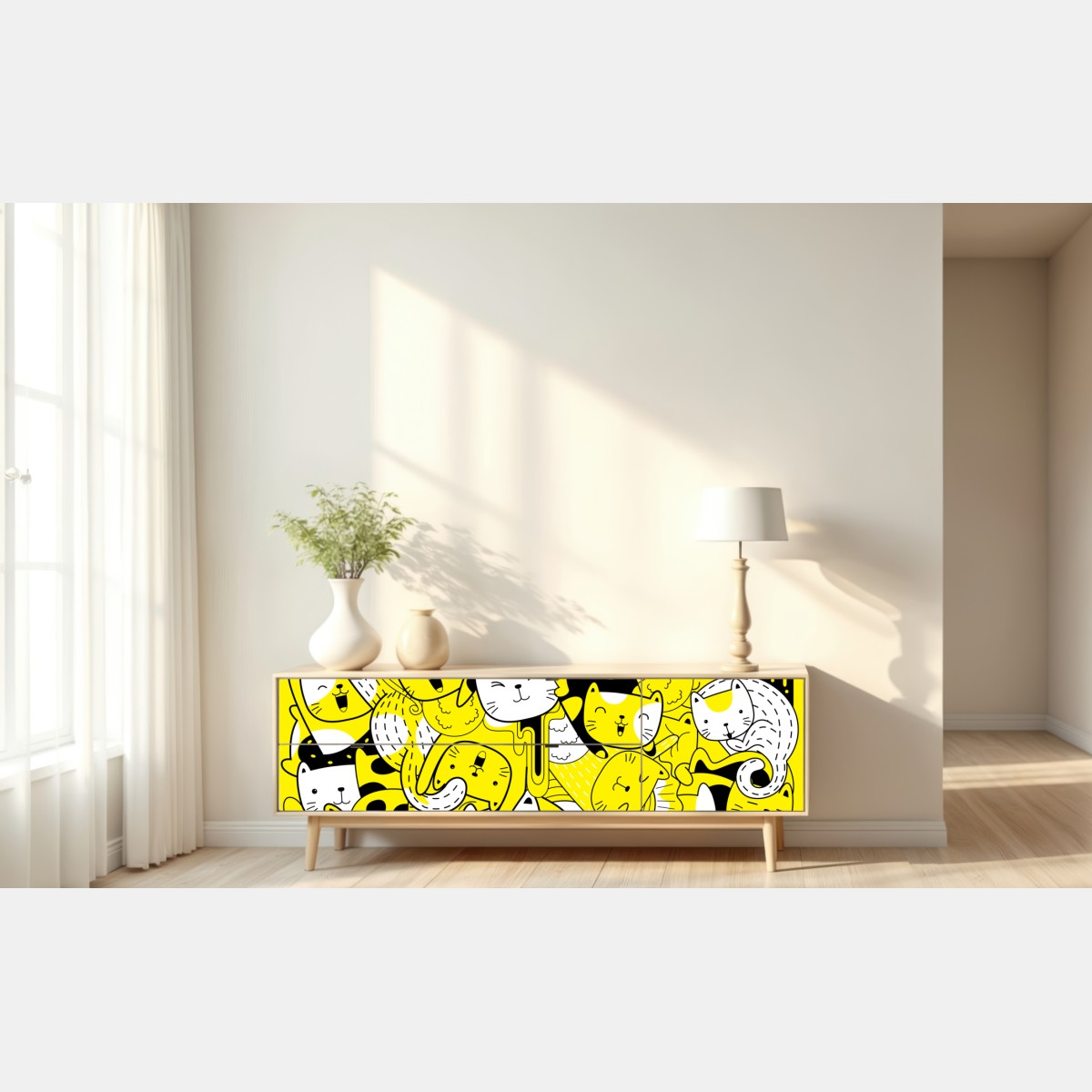 Repositionierbarer Aufkleber verspielte gelbe katzen-collage – Wallnifity® Repositionierbarer Aufkleber verspielte gelbe katzen-collage – Wallnifity®