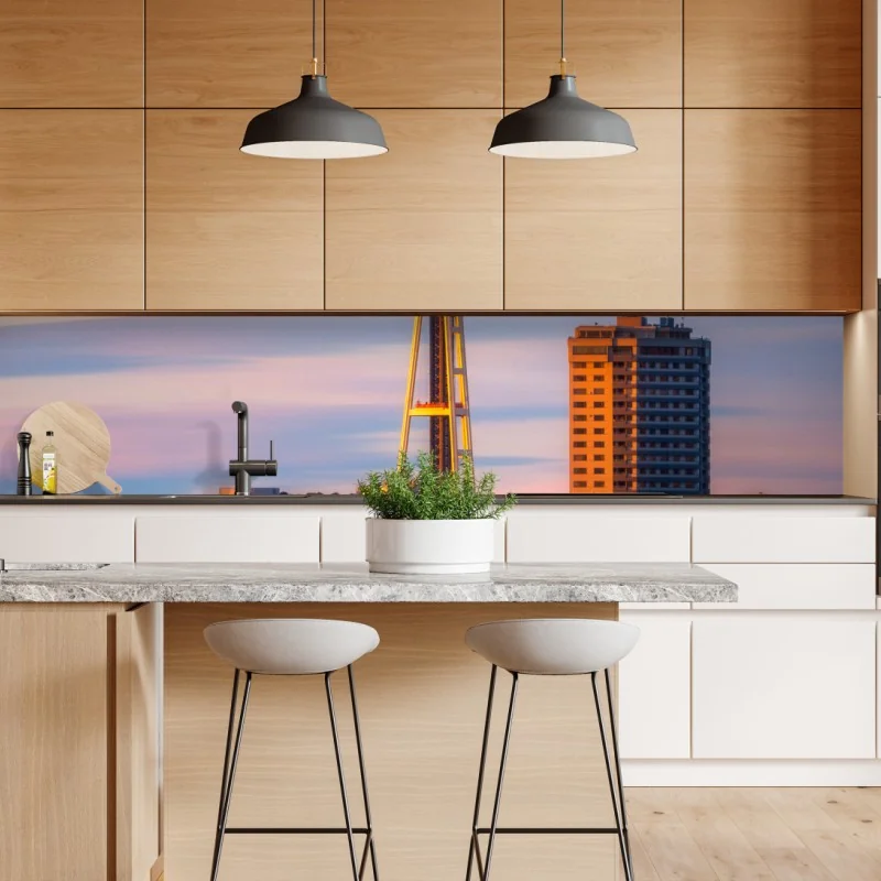 Repositionierbarer Aufkleber Seattle skyline mit dem Space Needle bei Sonnenuntergang – Wallnifity® Repositionierbarer Aufkleber Seattle skyline mit dem Space Needle bei Sonnenuntergang – Wallnifity®