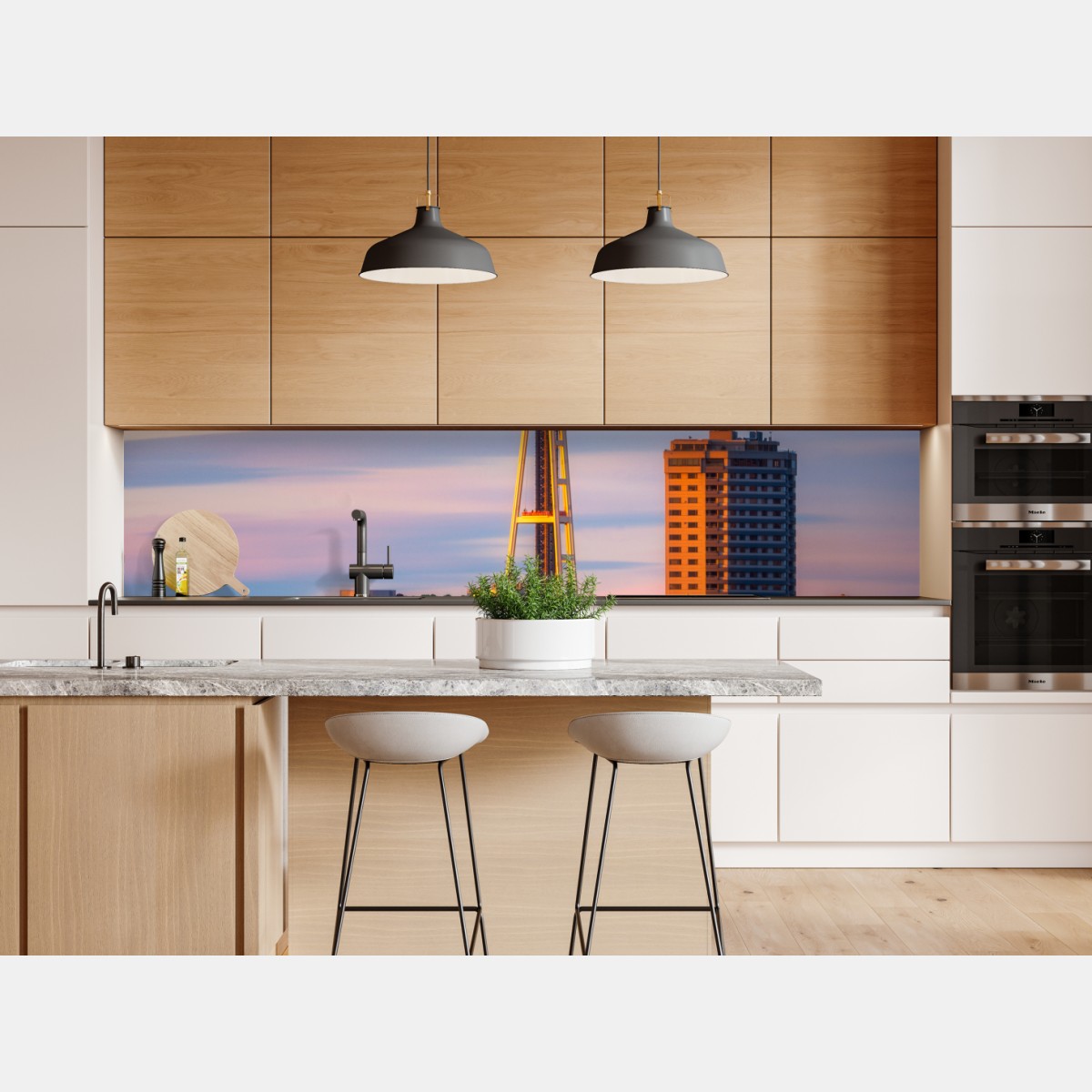 Repositionierbarer Aufkleber Seattle skyline mit dem Space Needle bei Sonnenuntergang – Wallnifity® Repositionierbarer Aufkleber Seattle skyline mit dem Space Needle bei Sonnenuntergang – Wallnifity®