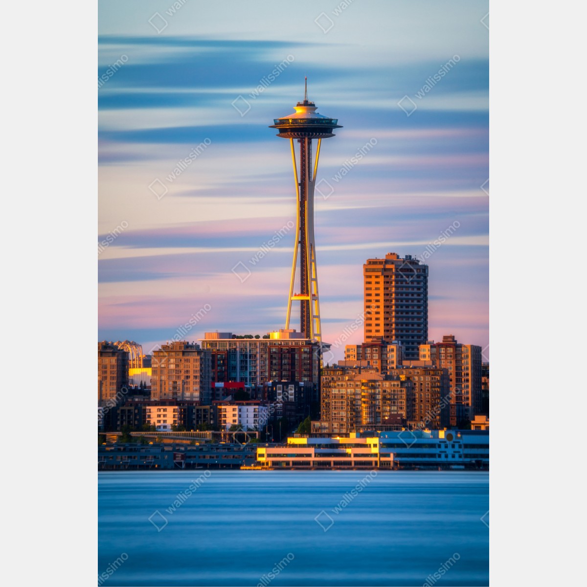 Repositionierbarer Aufkleber Seattle skyline mit dem Space Needle bei Sonnenuntergang – Wallnifity® Repositionierbarer Aufkleber Seattle skyline mit dem Space Needle bei Sonnenuntergang – Wallnifity®