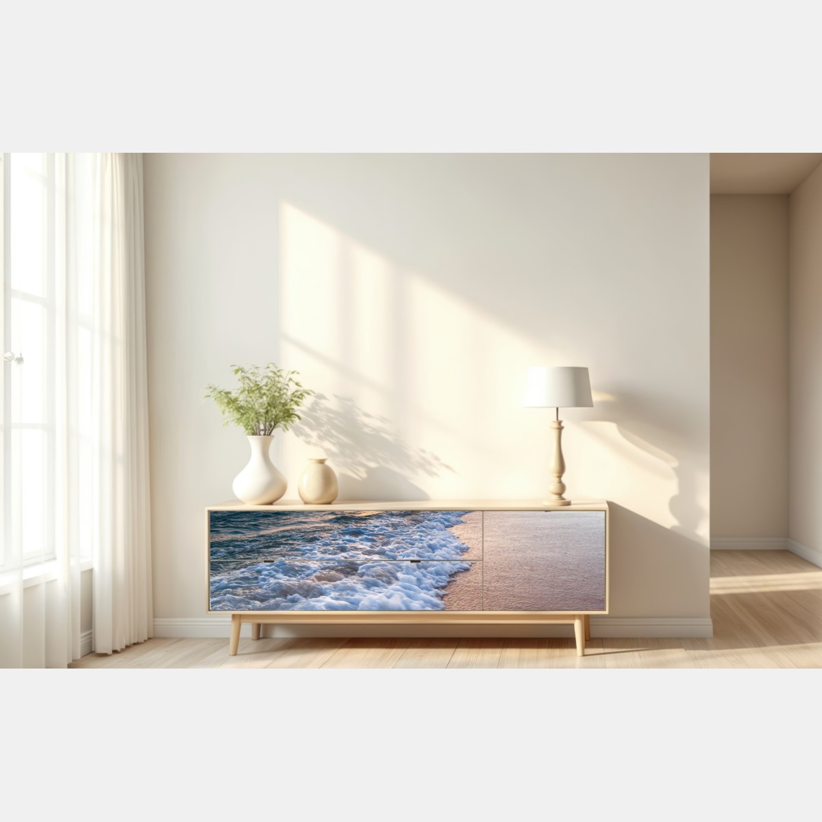 Repositionierbarer Aufkleber ruhiger sonnenaufgang am meeresufer – Wallnifity® Repositionierbarer Aufkleber ruhiger sonnenaufgang am meeresufer – Wallnifity®