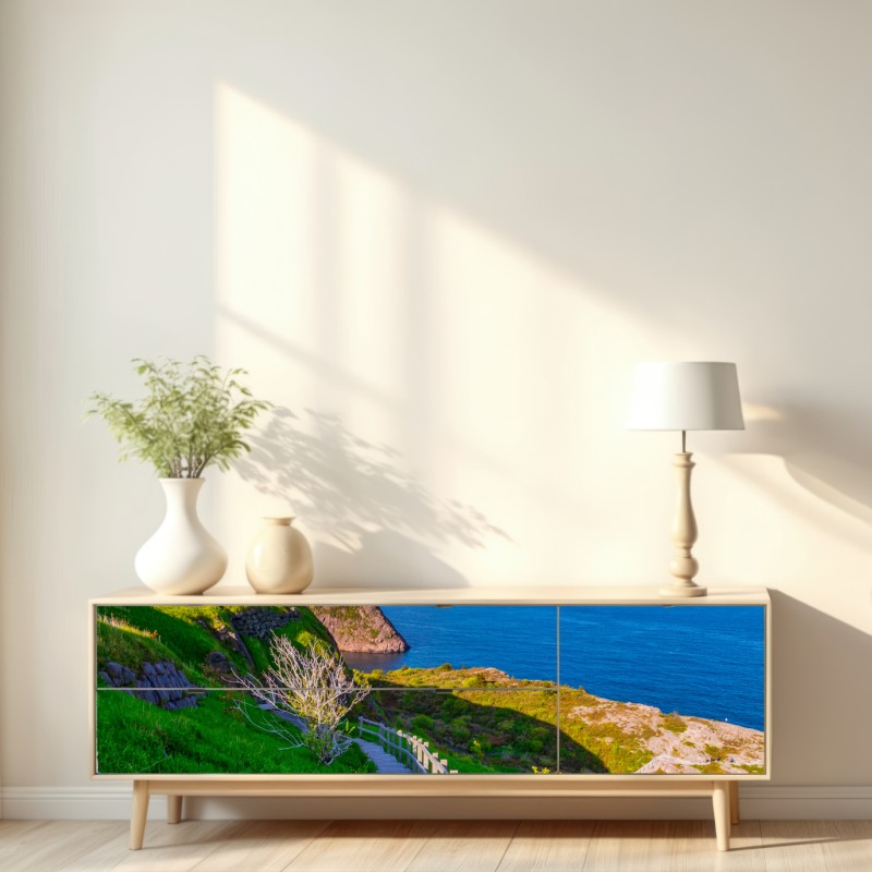 Repositionierbarer Aufkleber küstenpfad mit blick auf das meer – Wallnifity® Repositionierbarer Aufkleber küstenpfad mit blick auf das meer – Wallnifity®
