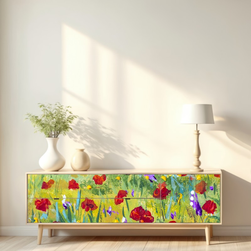 Repositionierbarer Aufkleber impressionistische mohnwiese – Wallnifity® Repositionierbarer Aufkleber impressionistische mohnwiese – Wallnifity®