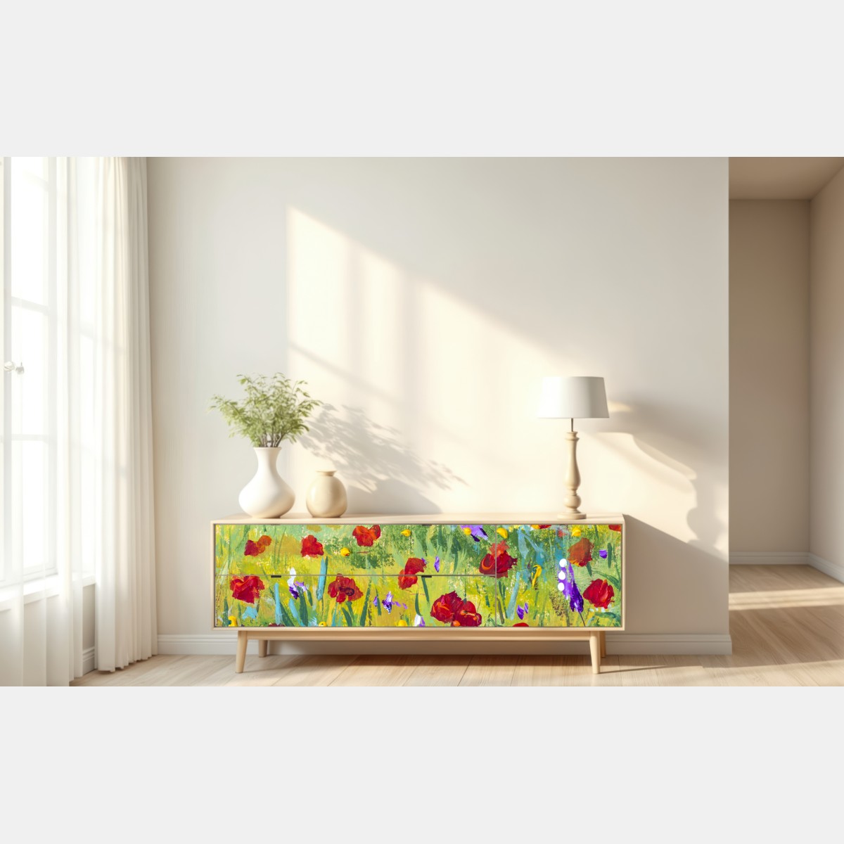 Repositionierbarer Aufkleber impressionistische mohnwiese – Wallnifity® Repositionierbarer Aufkleber impressionistische mohnwiese – Wallnifity®
