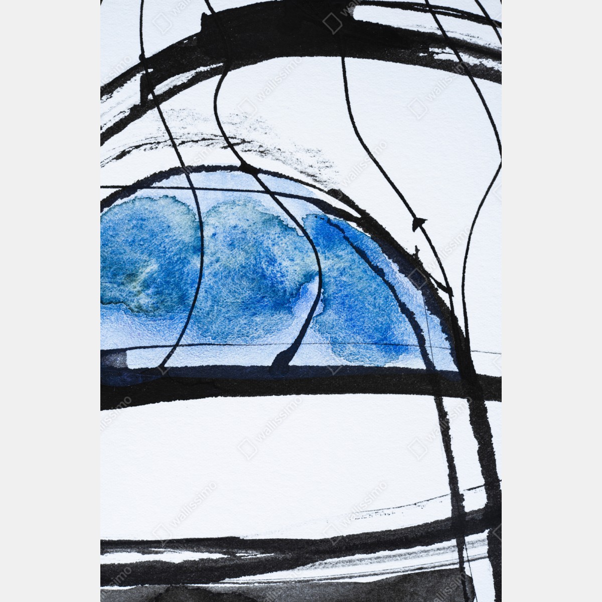 Repositionierbarer Aufkleber blaue abstrakte tusche- und aquarellkomposition – Wallnifity® Repositionierbarer Aufkleber blaue abstrakte tusche- und aquarellkomposition – Wallnifity®