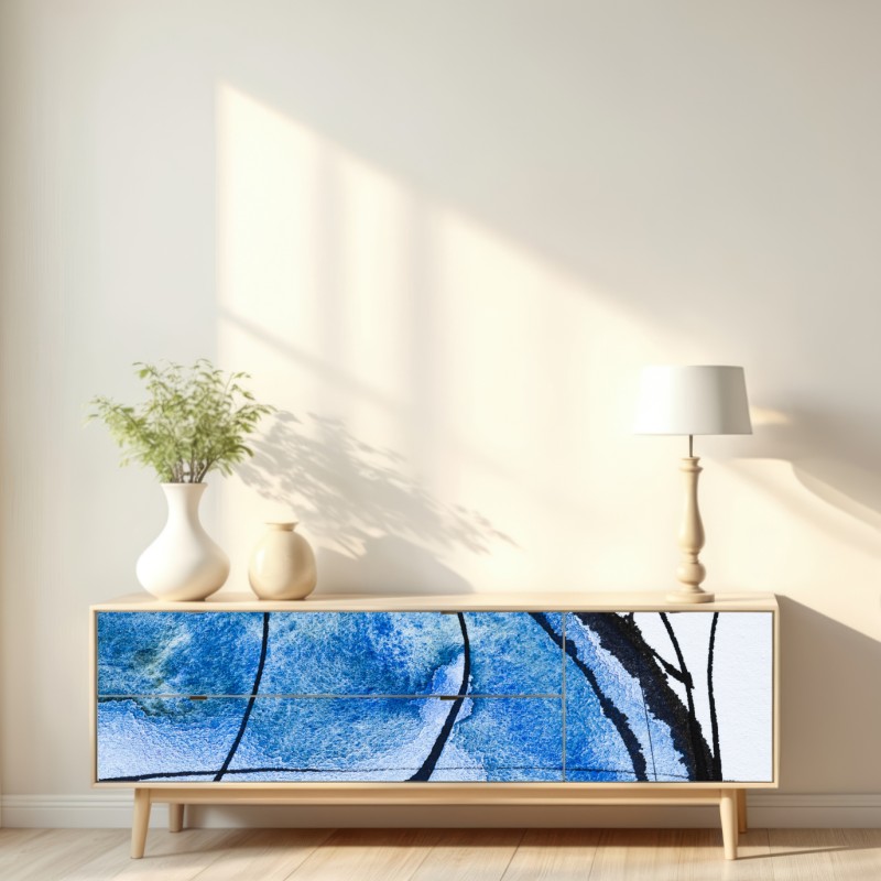 Repositionierbarer Aufkleber blaue abstrakte tusche- und aquarellkomposition – Wallnifity® Repositionierbarer Aufkleber blaue abstrakte tusche- und aquarellkomposition – Wallnifity®