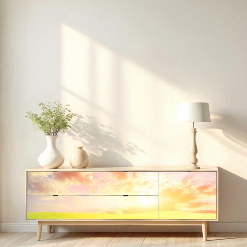 Repositionierbarer Aufkleber sonnenbeschienene wiese bei sonnenuntergang – Wallnifity® Repositionierbarer Aufkleber sonnenbeschienene wiese bei sonnenuntergang – Wallnifity®