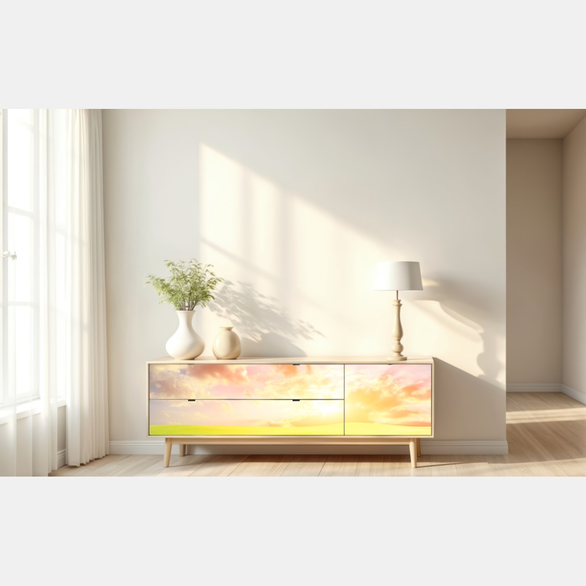 Repositionierbarer Aufkleber sonnenbeschienene wiese bei sonnenuntergang – Wallnifity® Repositionierbarer Aufkleber sonnenbeschienene wiese bei sonnenuntergang – Wallnifity®