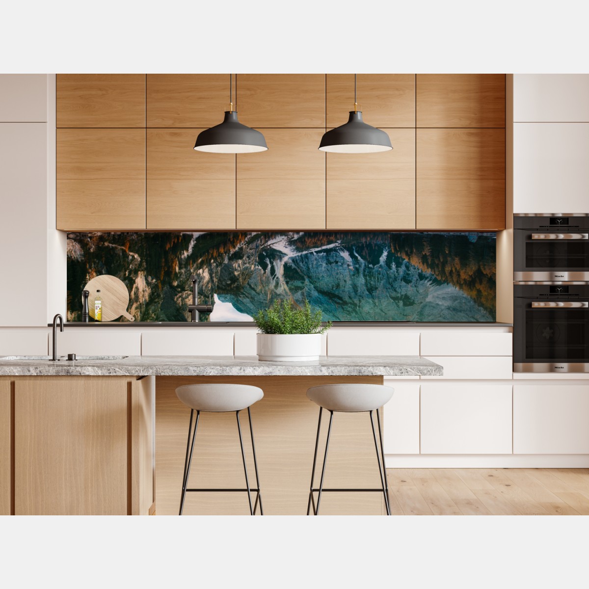 Repositionierbarer Aufkleber ruhiger alpensee mit hölzernem steg – Wallnifity® Repositionierbarer Aufkleber ruhiger alpensee mit hölzernem steg – Wallnifity®