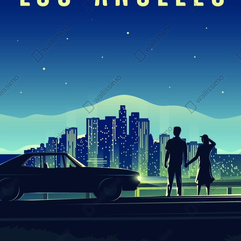 Repositionierbarer Aufkleber Los Angeles nächtliche skyline – Wallnifity® Repositionierbarer Aufkleber Los Angeles nächtliche skyline – Wallnifity®