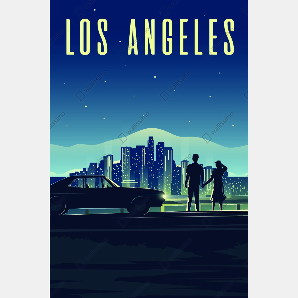 Repositionierbarer Aufkleber Los Angeles nächtliche skyline – Wallnifity® Repositionierbarer Aufkleber Los Angeles nächtliche skyline – Wallnifity®