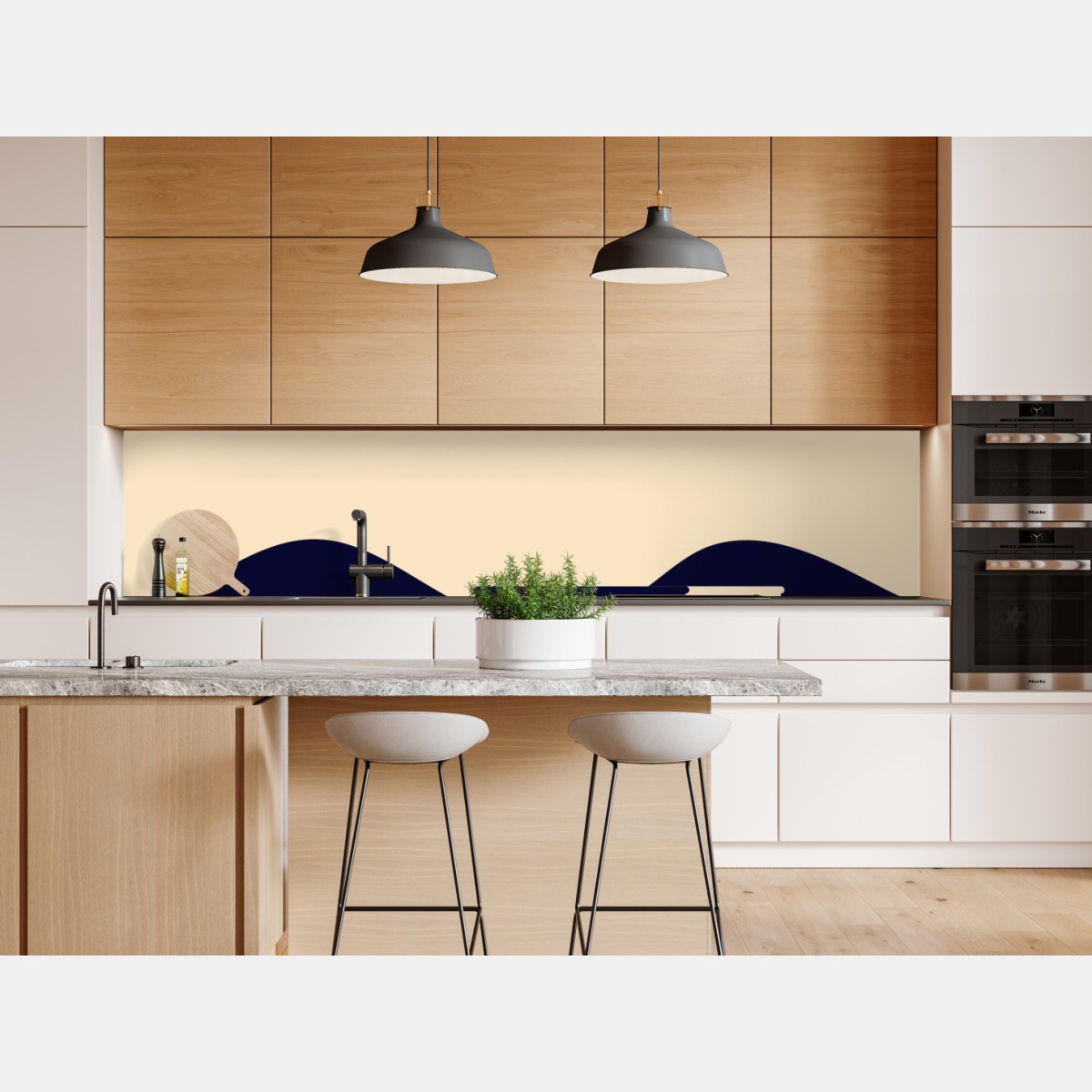 Repositionierbarer Aufkleber geometrische berglandschaft mit wohnmobil – Wallnifity® Repositionierbarer Aufkleber geometrische berglandschaft mit wohnmobil – Wallnifity®