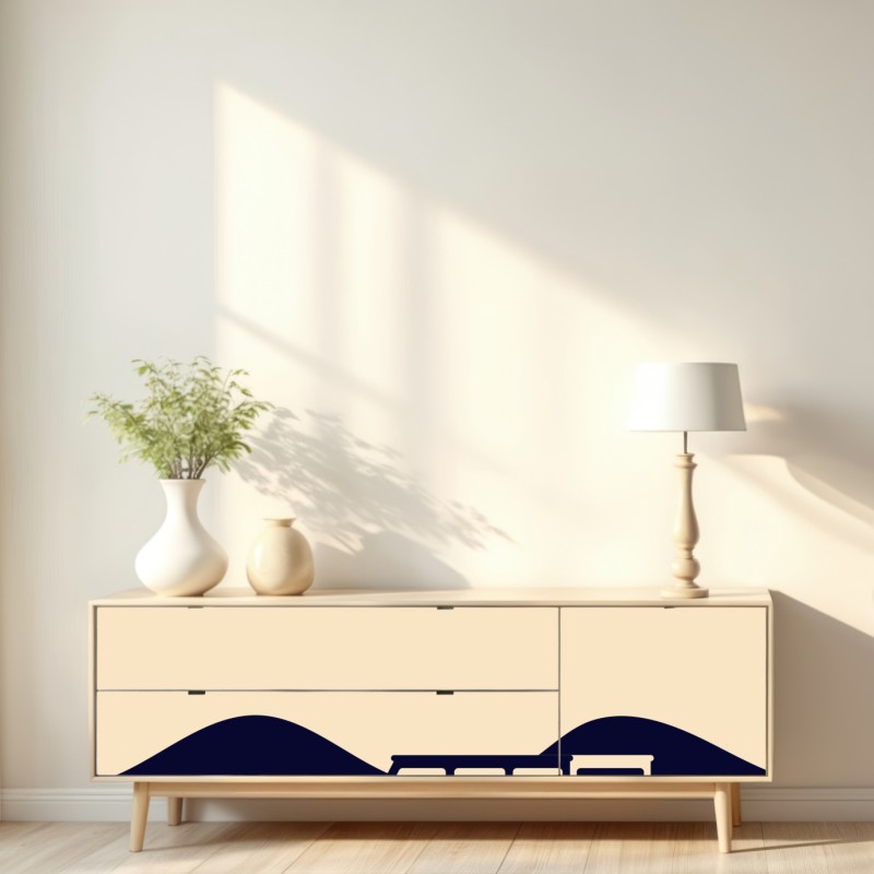 Repositionierbarer Aufkleber geometrische berglandschaft mit wohnmobil – Wallnifity® Repositionierbarer Aufkleber geometrische berglandschaft mit wohnmobil – Wallnifity®