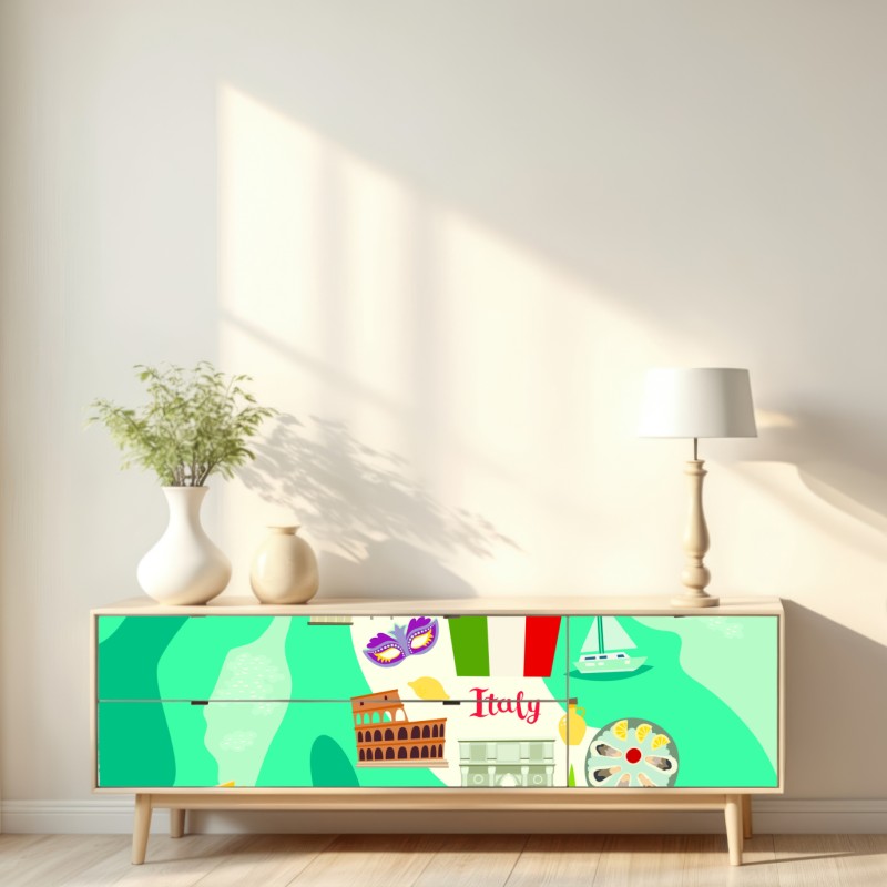 Repositionierbarer Aufkleber Italien karte mit ikonischen sehenswürdigkeiten – Wallnifity® Repositionierbarer Aufkleber Italien karte mit ikonischen sehenswürdigkeiten – Wallnifity®