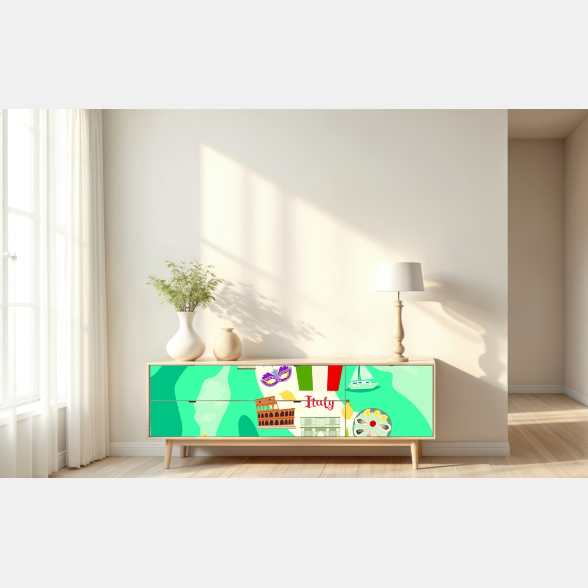Repositionierbarer Aufkleber Italien karte mit ikonischen sehenswürdigkeiten – Wallnifity® Repositionierbarer Aufkleber Italien karte mit ikonischen sehenswürdigkeiten – Wallnifity®