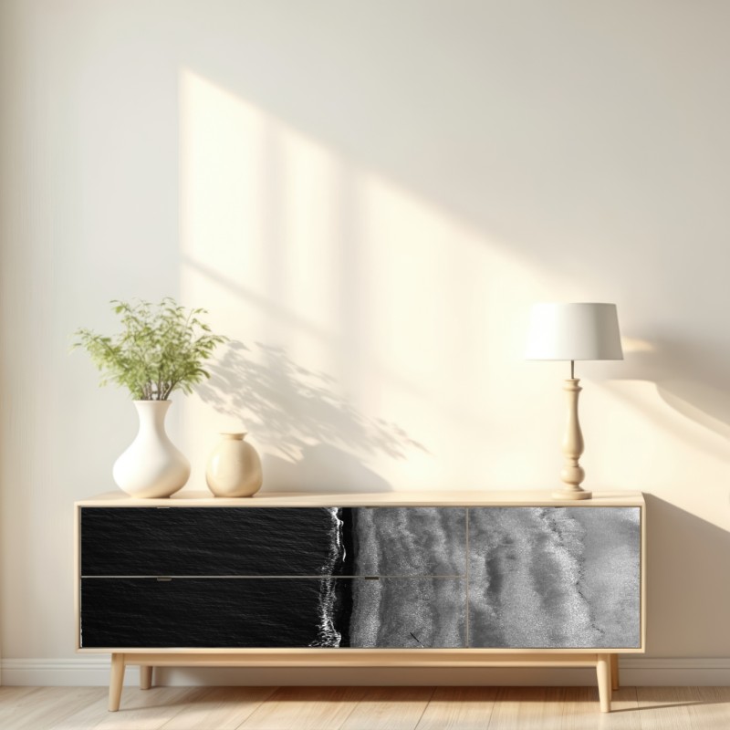 Repositionierbarer Aufkleber monochrome küstenaufnahme aus der luft – Wallnifity® Repositionierbarer Aufkleber monochrome küstenaufnahme aus der luft – Wallnifity®