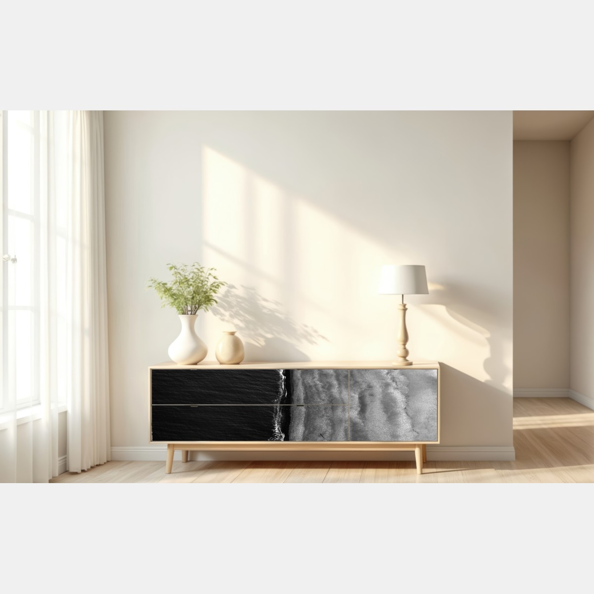 Repositionierbarer Aufkleber monochrome küstenaufnahme aus der luft – Wallnifity® Repositionierbarer Aufkleber monochrome küstenaufnahme aus der luft – Wallnifity®