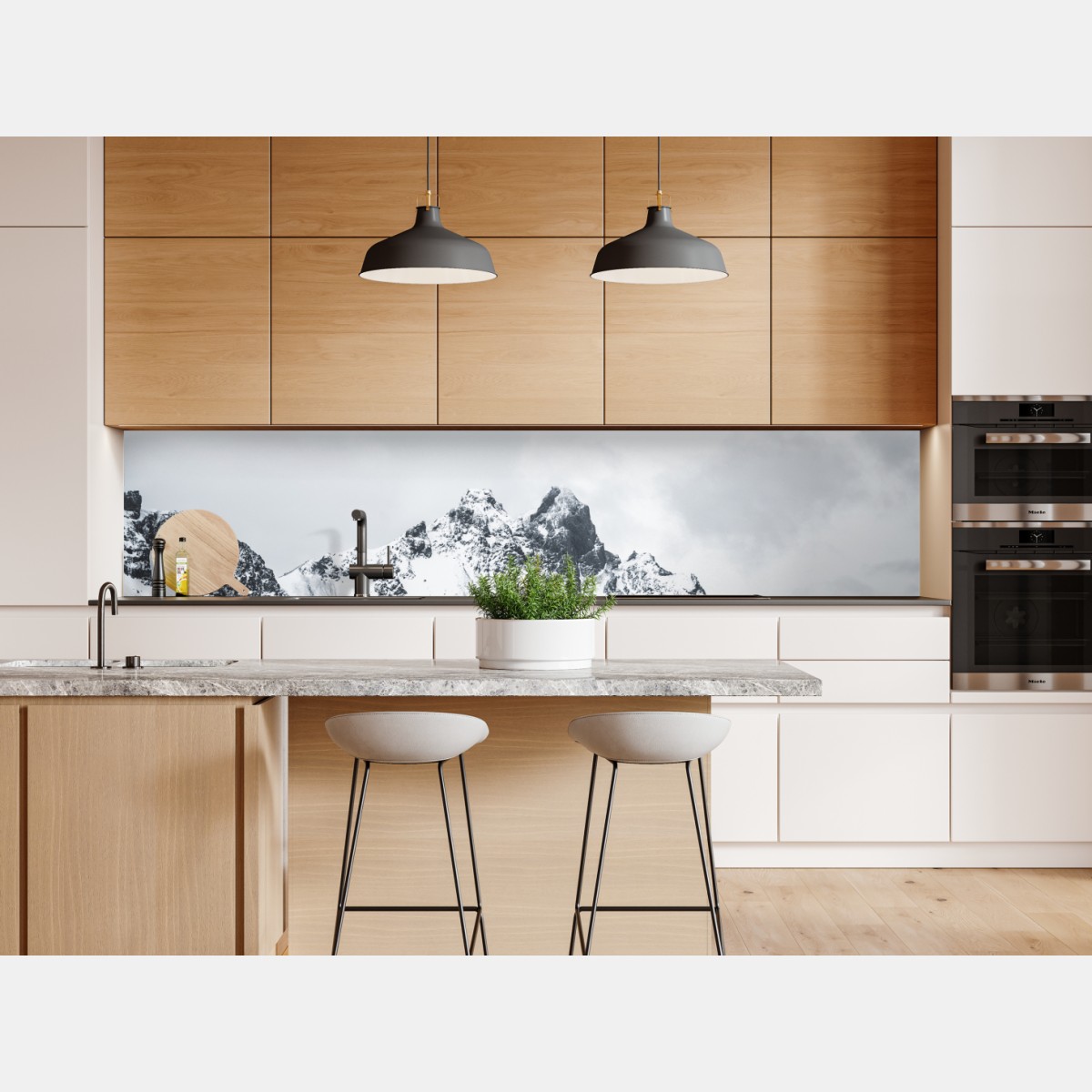 Repositionierbarer Aufkleber ruhige schneebedeckte berglandschaft am meer – Wallnifity® Repositionierbarer Aufkleber ruhige schneebedeckte berglandschaft am meer – Wallnifity®