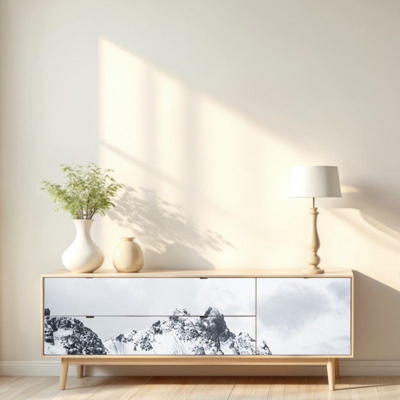 Repositionierbarer Aufkleber ruhige schneebedeckte berglandschaft am meer – Wallnifity® Repositionierbarer Aufkleber ruhige schneebedeckte berglandschaft am meer – Wallnifity®