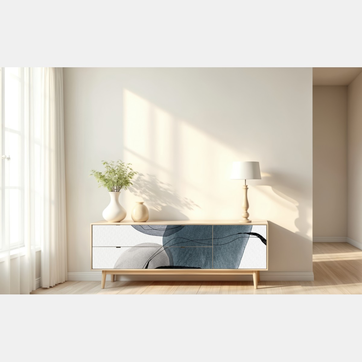 Repositionierbarer Aufkleber ruhige blaue aquarellkugeln – Wallnifity® Repositionierbarer Aufkleber ruhige blaue aquarellkugeln – Wallnifity®
