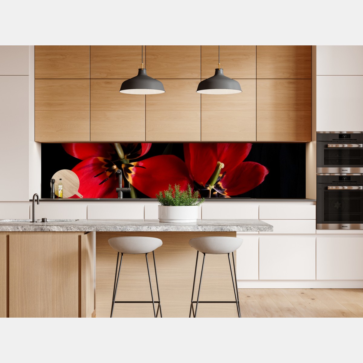 Repositionierbarer Aufkleber drei rote tulpen vor schwarzem hintergrund – Wallnifity® Repositionierbarer Aufkleber drei rote tulpen vor schwarzem hintergrund – Wallnifity®