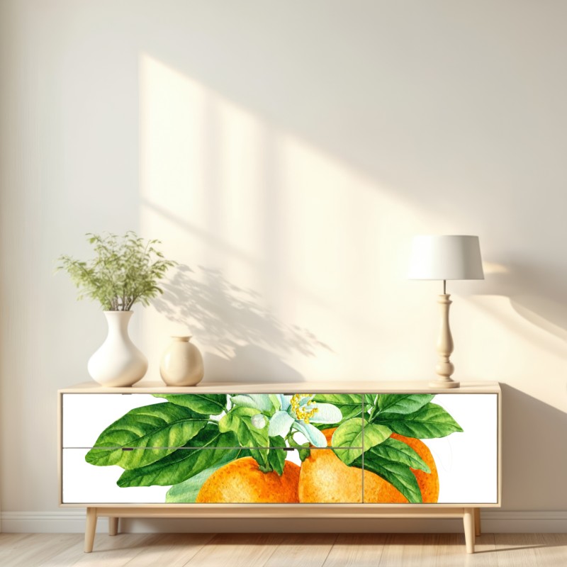 Repositionierbarer Aufkleber zitrusblüten und reife orangen – Wallnifity® Repositionierbarer Aufkleber zitrusblüten und reife orangen – Wallnifity®