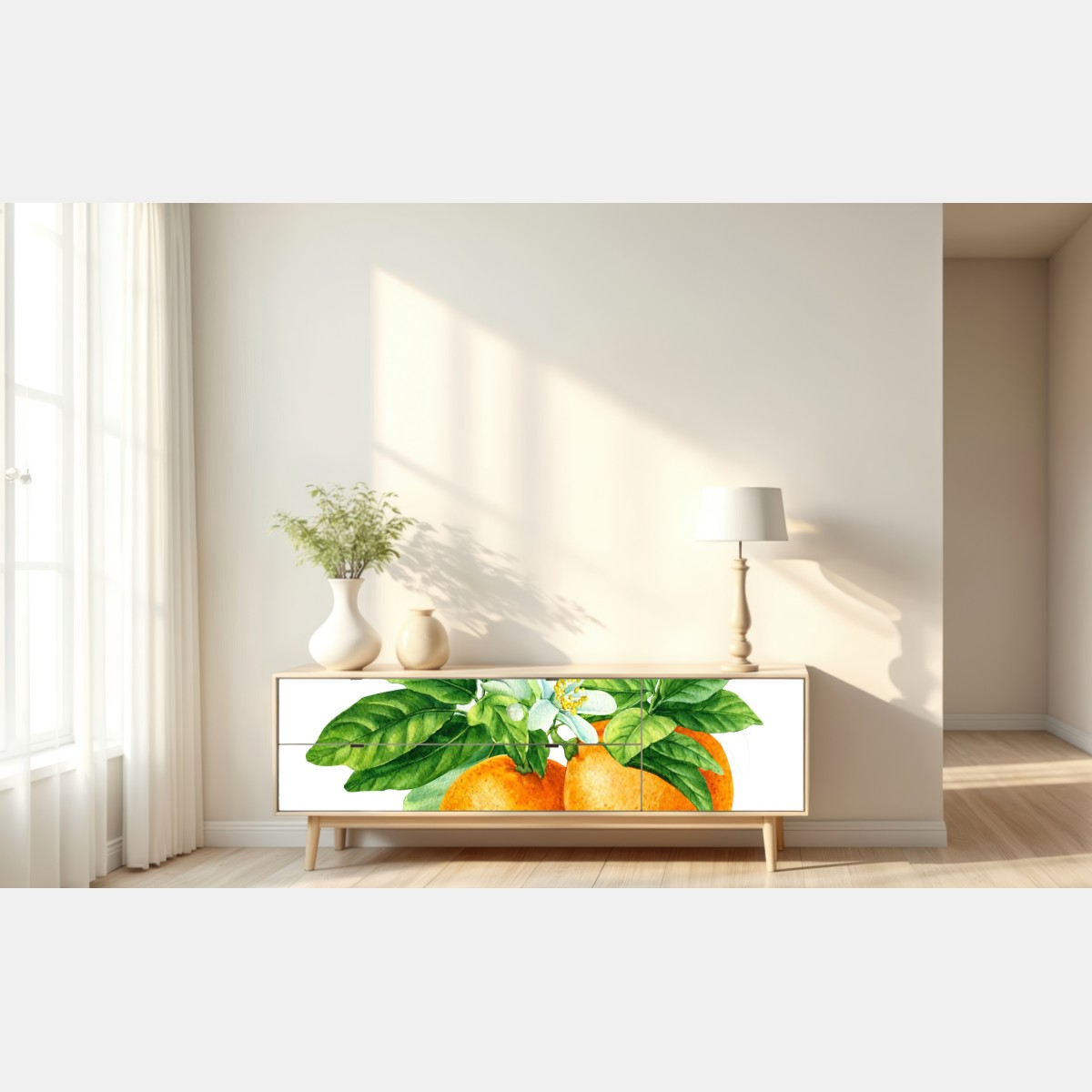Repositionierbarer Aufkleber zitrusblüten und reife orangen – Wallnifity® Repositionierbarer Aufkleber zitrusblüten und reife orangen – Wallnifity®