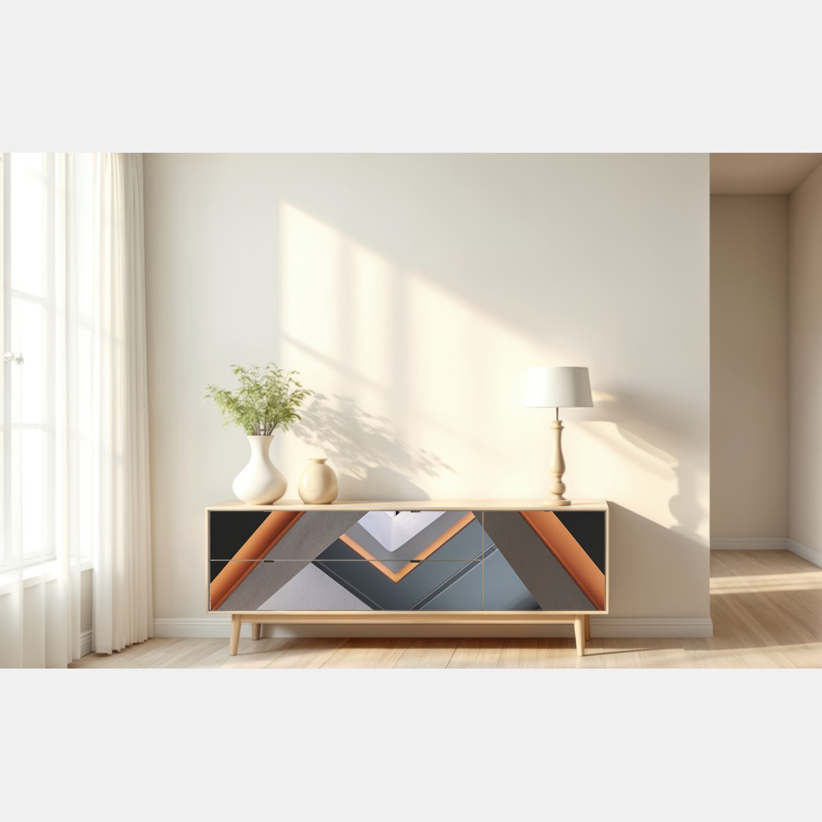Repositionierbarer Aufkleber minimalistisches geometrisches interieur mit oberlicht – Wallnifity® Repositionierbarer Aufkleber minimalistisches geometrisches interieur mit oberlicht – Wallnifity®