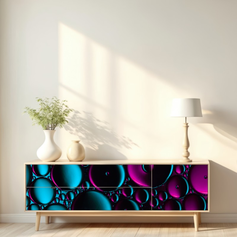 Repositionierbarer Aufkleber türkis-magenta blasenmuster – Wallnifity® Repositionierbarer Aufkleber türkis-magenta blasenmuster – Wallnifity®