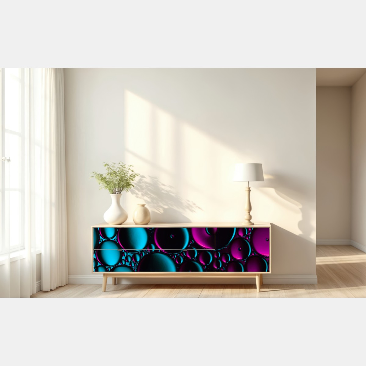 Repositionierbarer Aufkleber türkis-magenta blasenmuster – Wallnifity® Repositionierbarer Aufkleber türkis-magenta blasenmuster – Wallnifity®
