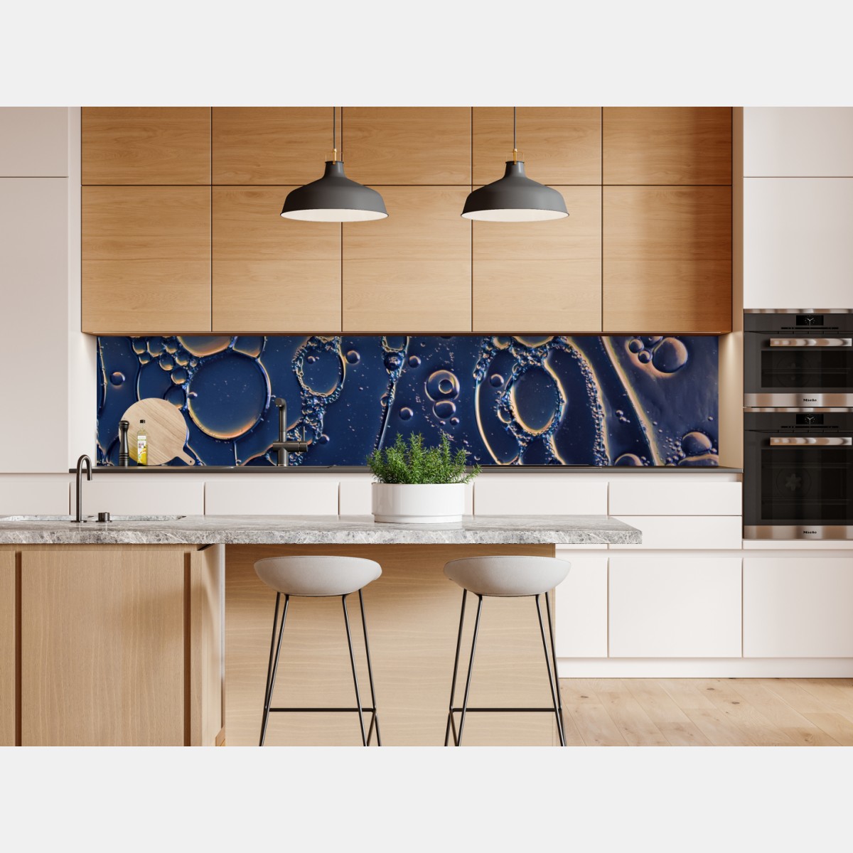 Repositionierbarer Aufkleber blaue und goldene abstrakte blasen – Wallnifity® Repositionierbarer Aufkleber blaue und goldene abstrakte blasen – Wallnifity®